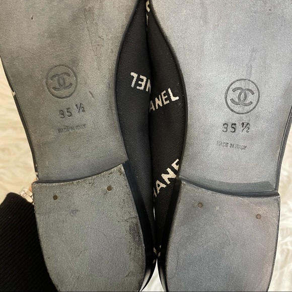 Chanel Canvas Logo Ballet Flats Size 35.5 Black and White Authentic - Picture 6 of 13